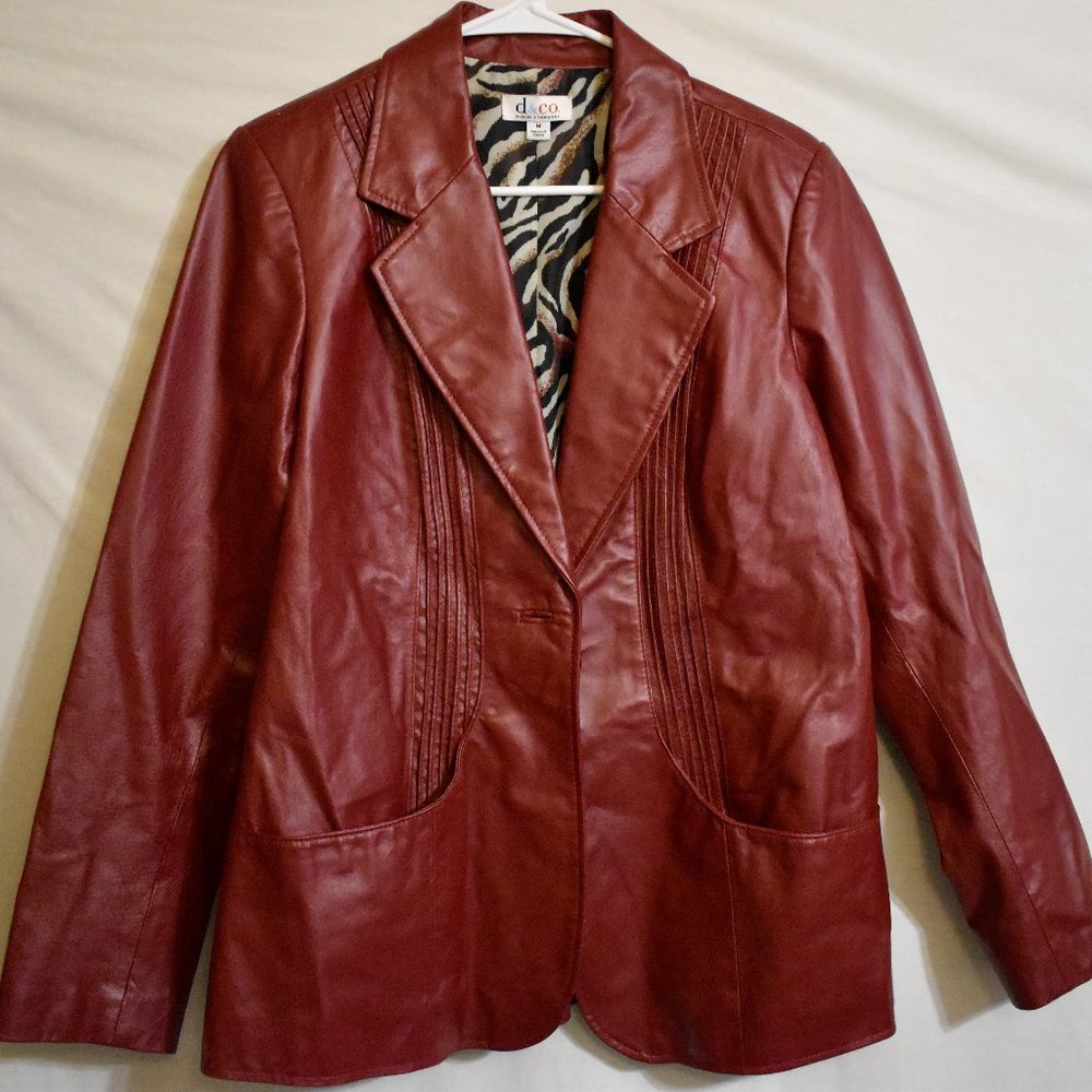 Denim & Company Red Genuine Leather Jacket Size M